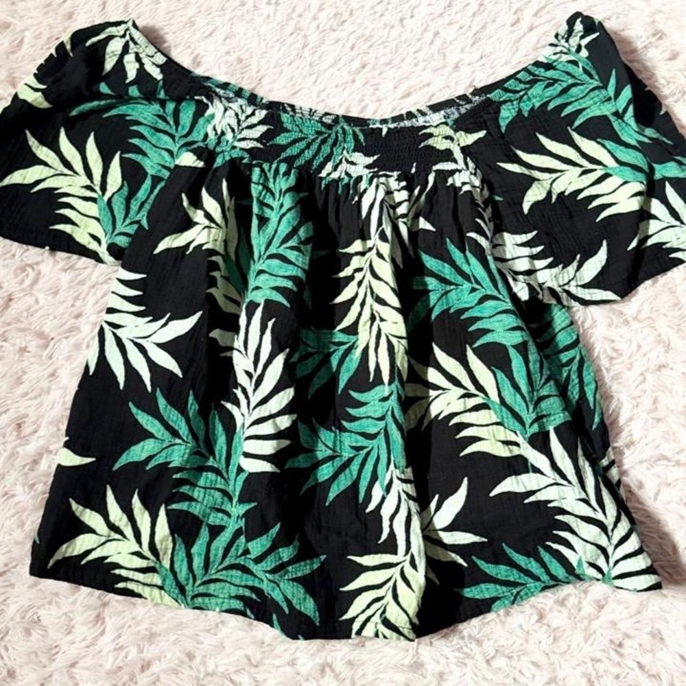 Botanical Off Shoulder Tropical Boho Lagenlook Resort Travel Top Womens 3X
